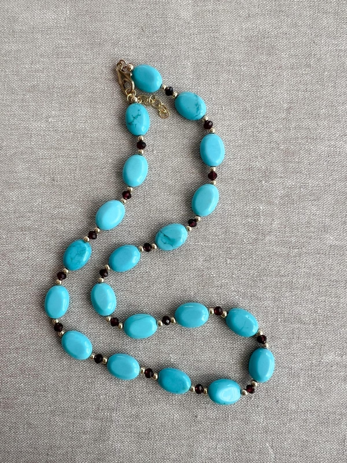 Natural Turquoise and Garnet Beaded Necklace | Hari Om Creations