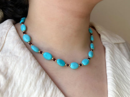 Natural Turquoise and Garnet Beaded Necklace | Hari Om Creations
