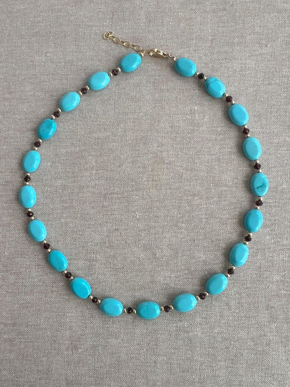 Natural Turquoise and Garnet Beaded Necklace | Hari Om Creations