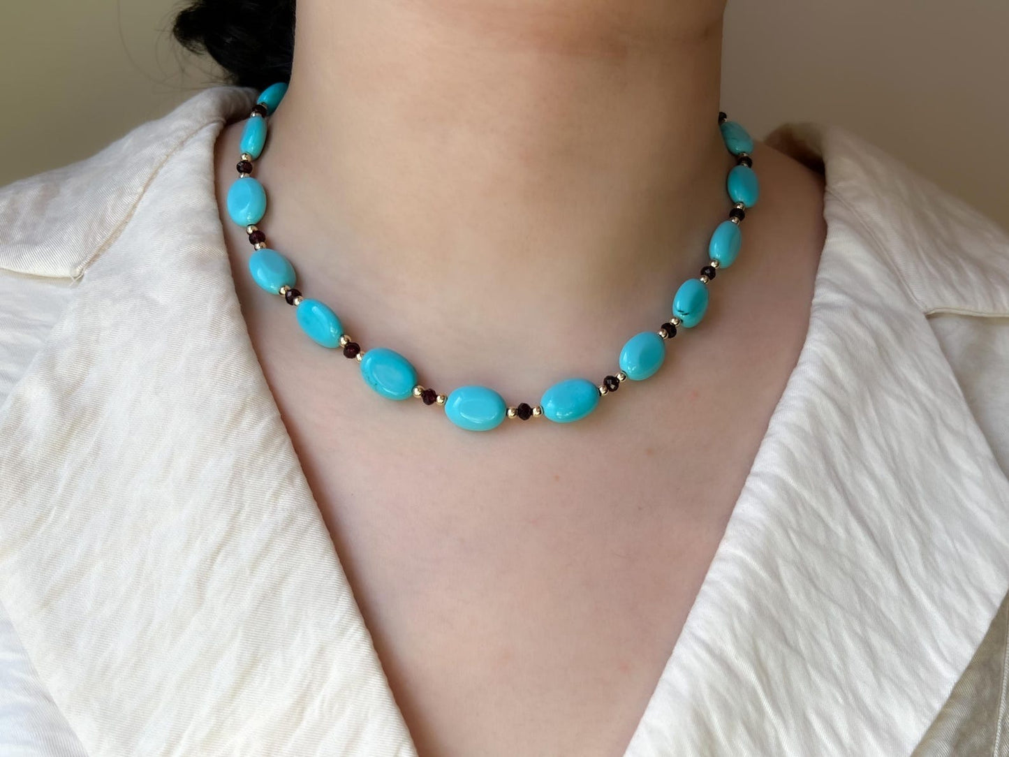 Natural Turquoise and Garnet Beaded Necklace | Hari Om Creations
