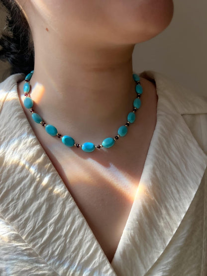 Natural Turquoise and Garnet Beaded Necklace | Hari Om Creations
