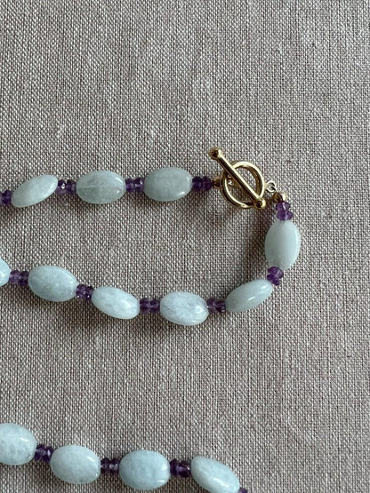 Aquamarine & Amethyst Necklace with Fluorite Pendant | Hari Om
