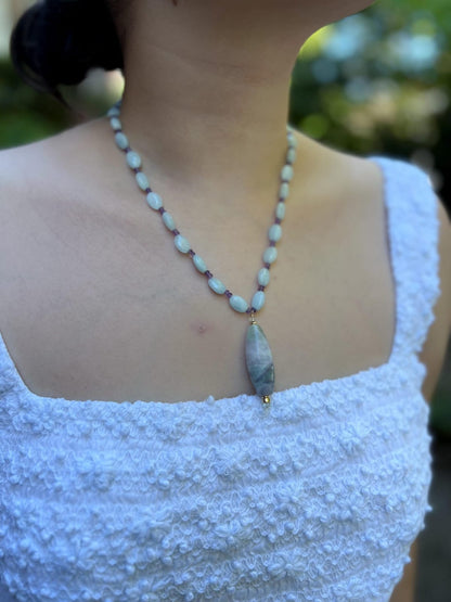 Aquamarine & Amethyst Necklace with Fluorite Pendant | Hari Om