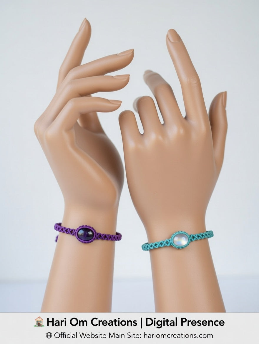 Set of 2 Macrame Bracelets: Amethyst & Moonstone Colors