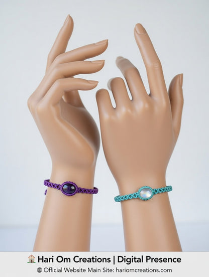 Set of 2 Macrame Bracelets: Amethyst & Moonstone Colors