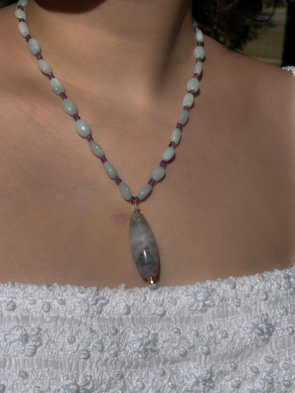 Aquamarine & Amethyst Necklace with Fluorite Pendant | Hari Om