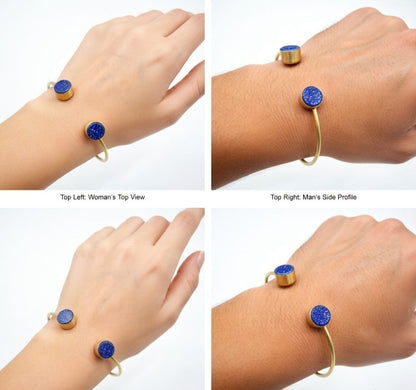 Blue Stone Brass Bangle Cuff | Elegant Handcrafted Jewelry