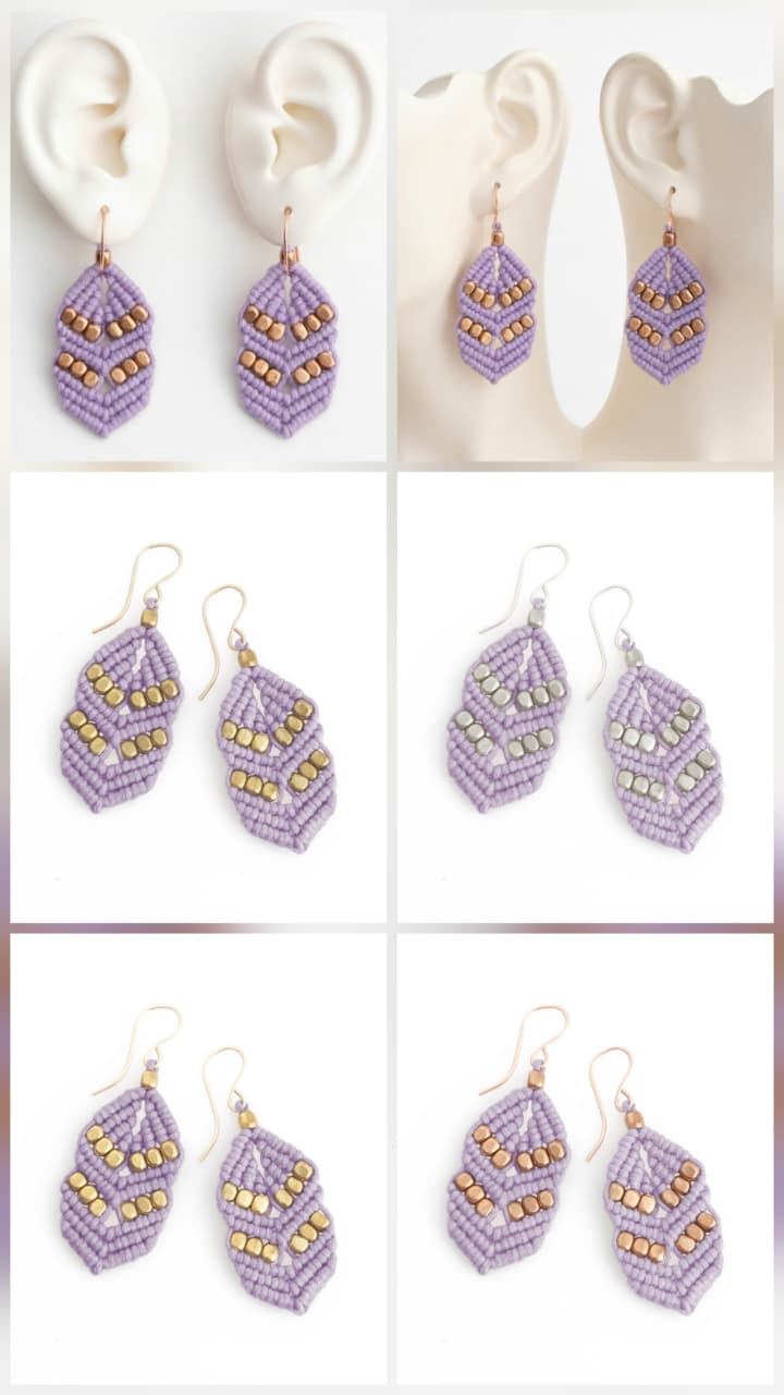 Purple Macrame Dangle Earrings | Boho Drop Earrings | Hari Om Creations