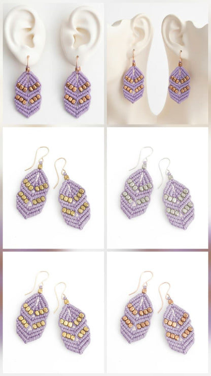 Purple Macrame Dangle Earrings | Boho Drop Earrings | Hari Om Creations