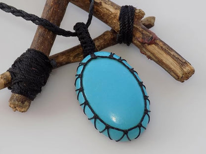 Handmade Turquoise Macrame Pendant Necklace Hari Om Creations India