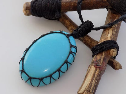 Handmade Turquoise Macrame Pendant Necklace Hari Om Creations India
