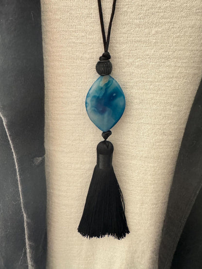 Blue Agate Tassel Pendant Necklace | Hariom Creations
