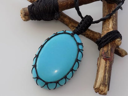 Handmade Turquoise Macrame Pendant Necklace Hari Om Creations India