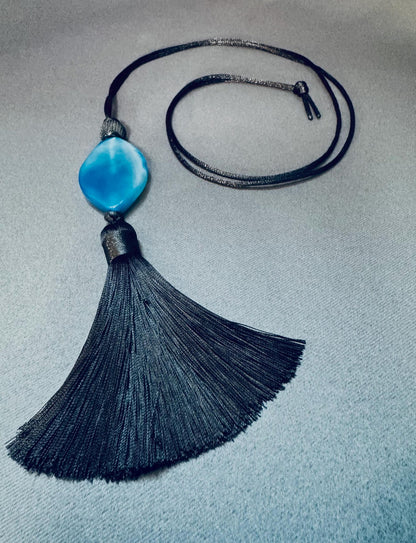 Blue Agate Tassel Pendant Necklace | Hariom Creations