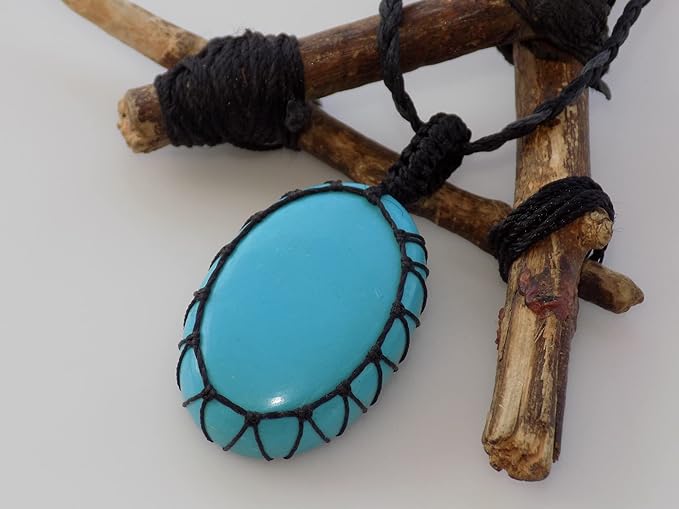 Handmade Turquoise Macrame Pendant Necklace Hari Om Creations India