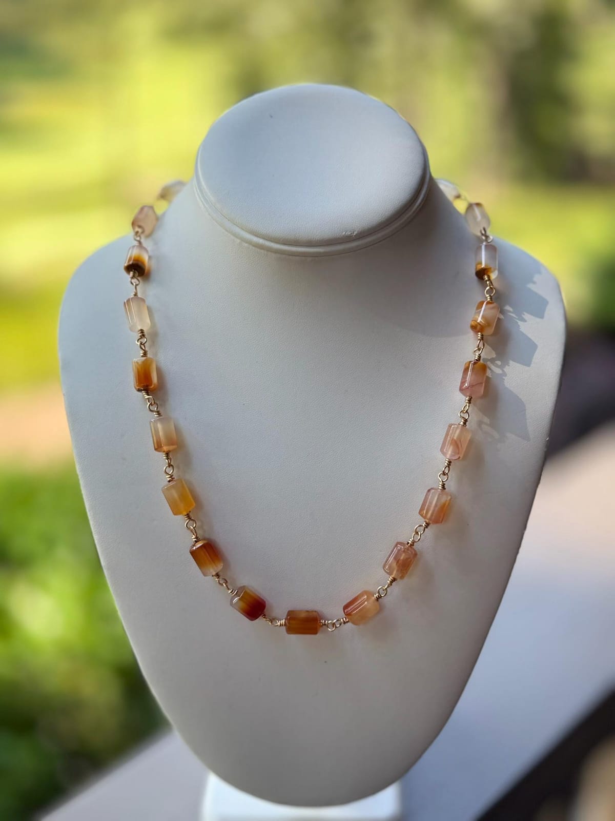 Natural Carnelian Cylindrical Bead Wire Wrapped Necklace | Hari Om