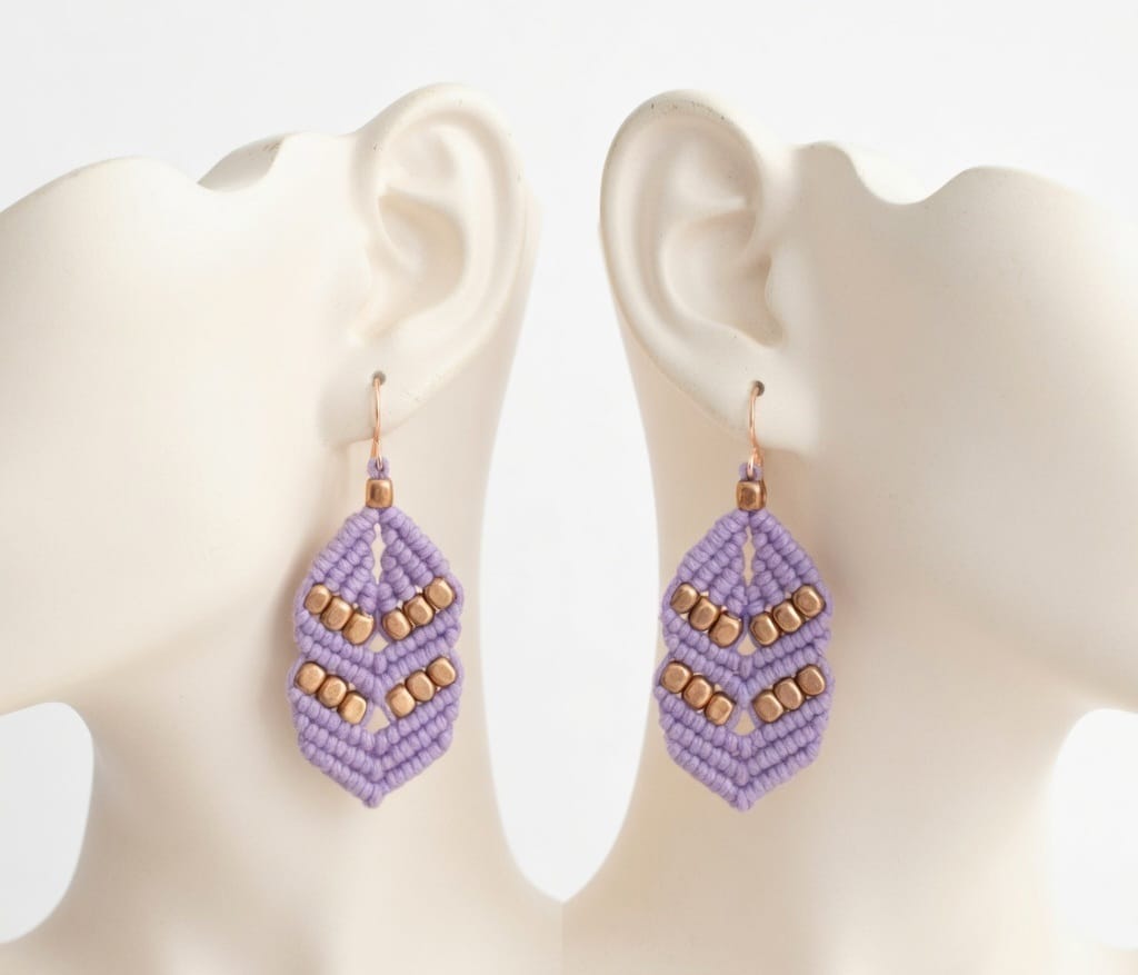 Purple Macrame Dangle Earrings | Boho Drop Earrings | Hari Om Creations