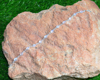 Natural Rainbow Moonstone Teardrop Silver Bracelet | Hari Om
