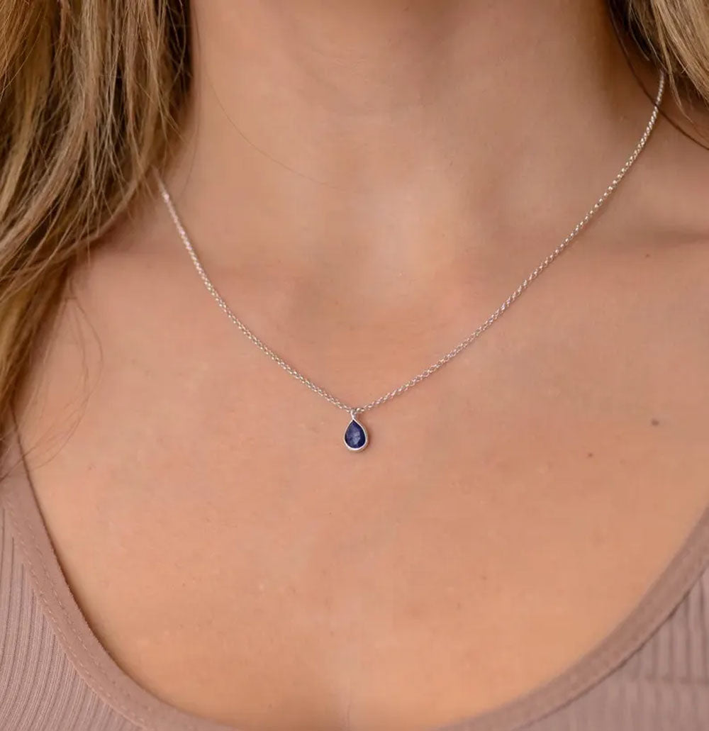 Sterling Silver Teardrop Gemstone Necklace | Handmade Jewelry