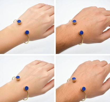 Blue Stone Brass Bangle Cuff | Elegant Handcrafted Jewelry