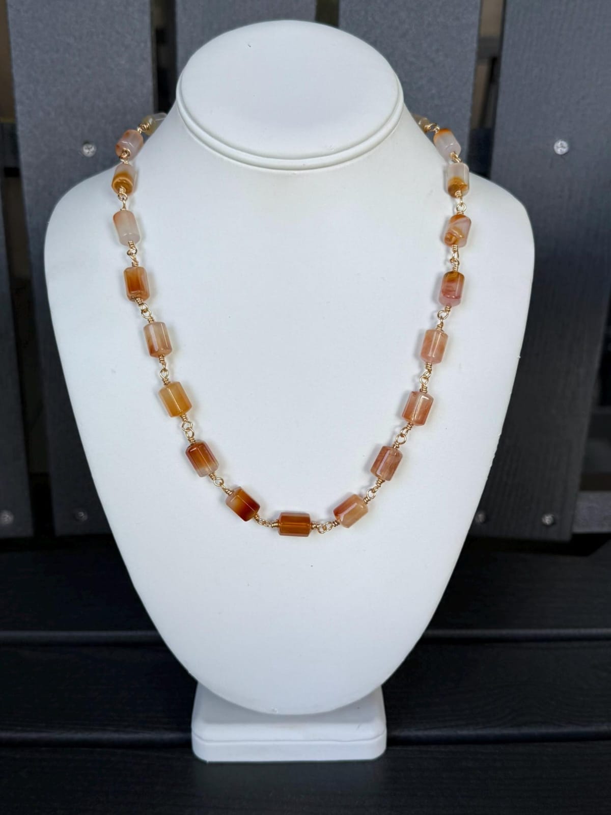 Natural Carnelian Cylindrical Bead Wire Wrapped Necklace | Hari Om