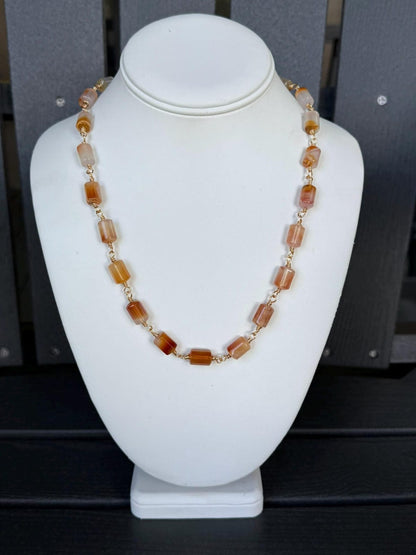 Natural Carnelian Cylindrical Bead Wire Wrapped Necklace | Hari Om