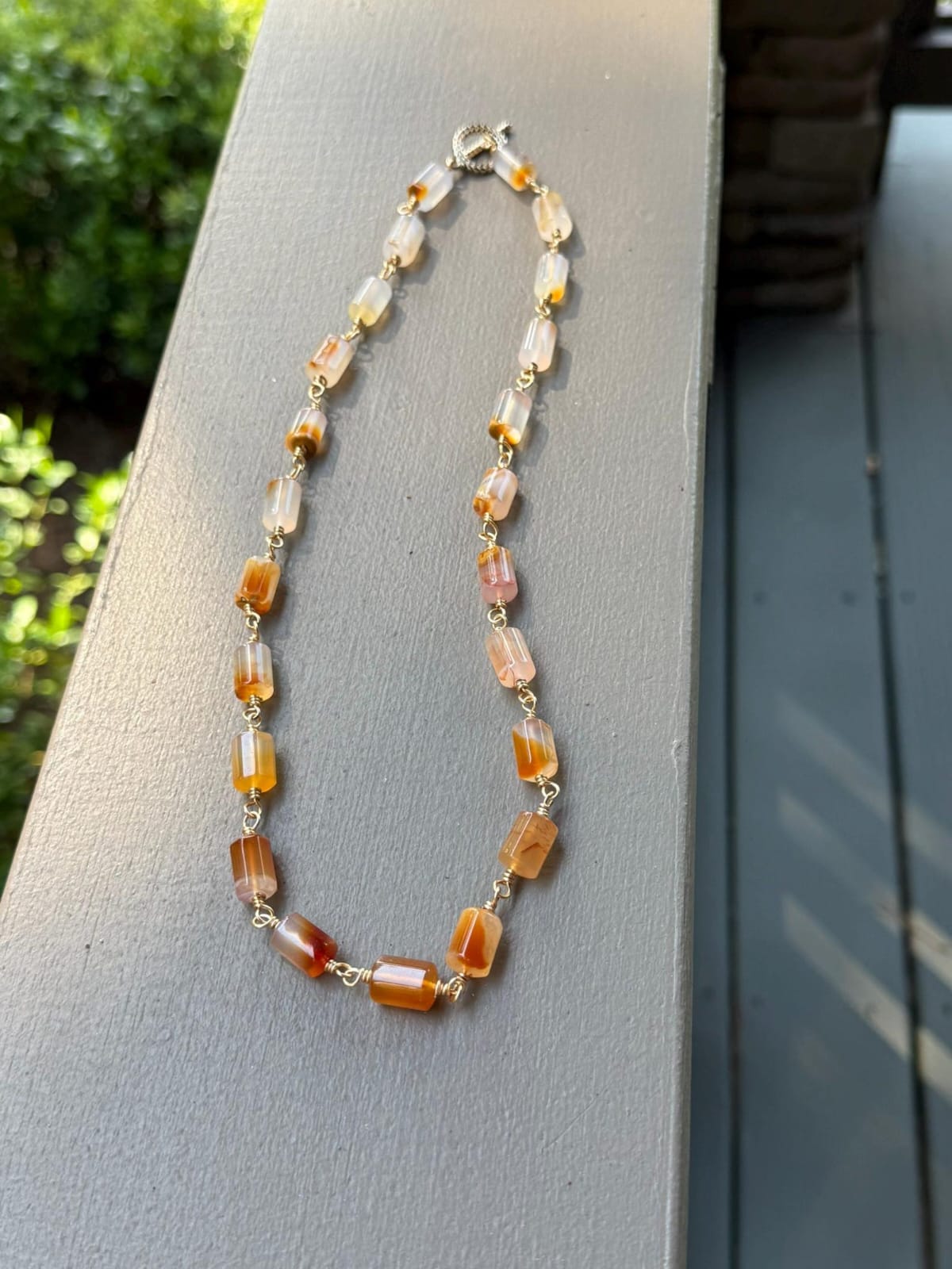 Natural Carnelian Cylindrical Bead Wire Wrapped Necklace | Hari Om