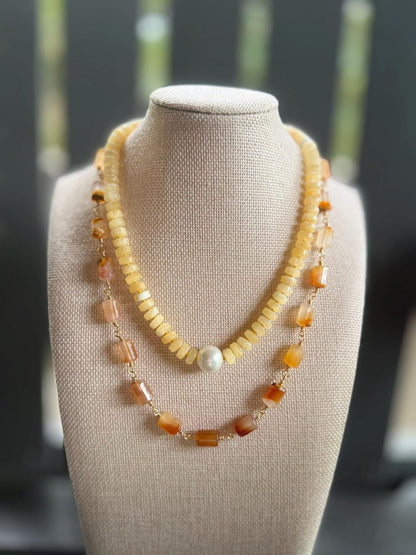 Natural Carnelian Cylindrical Bead Wire Wrapped Necklace | Hari Om