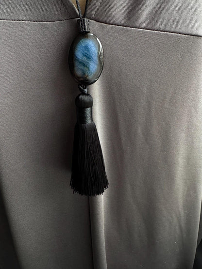 Blue Agate Tassel Pendant Necklace | Hariom Creations