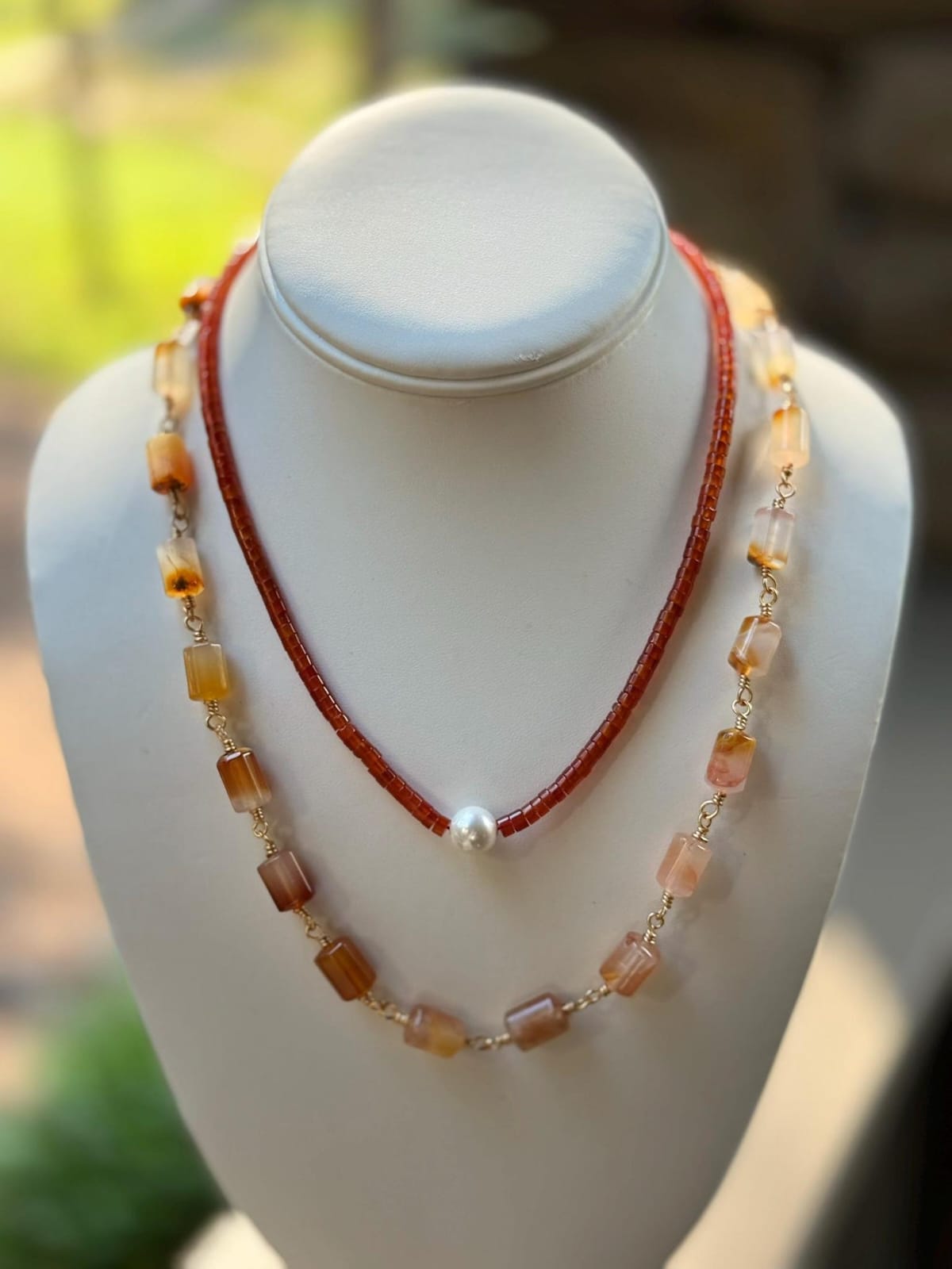 Natural Carnelian Cylindrical Bead Wire Wrapped Necklace | Hari Om