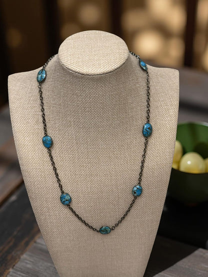 Natural Turquoise Oval Station Bezel Necklace | Hari Om Creations