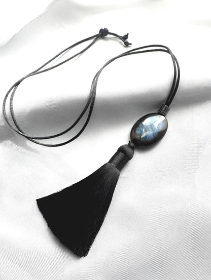 Blue Agate Tassel Pendant Necklace | Hariom Creations