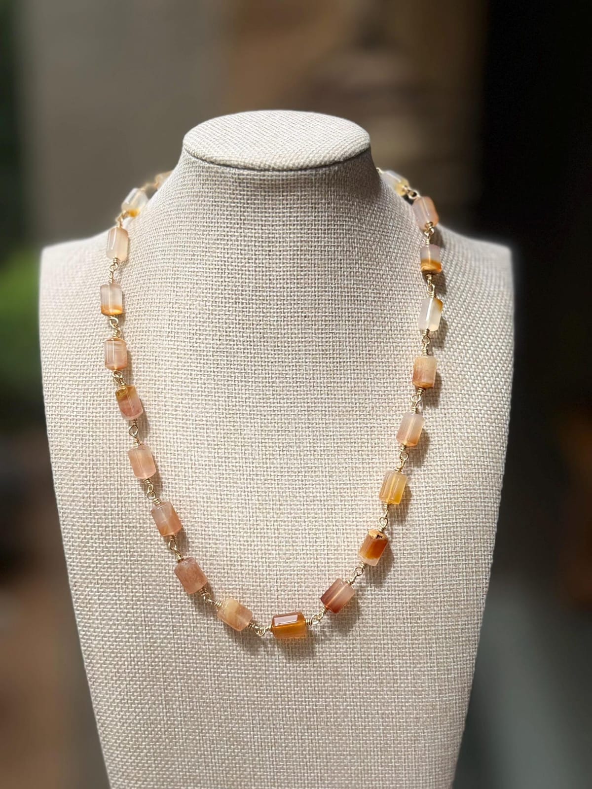 Natural Carnelian Cylindrical Bead Wire Wrapped Necklace | Hari Om