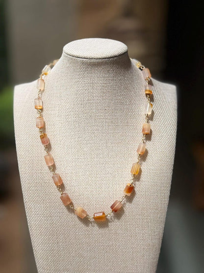 Natural Carnelian Cylindrical Bead Wire Wrapped Necklace | Hari Om