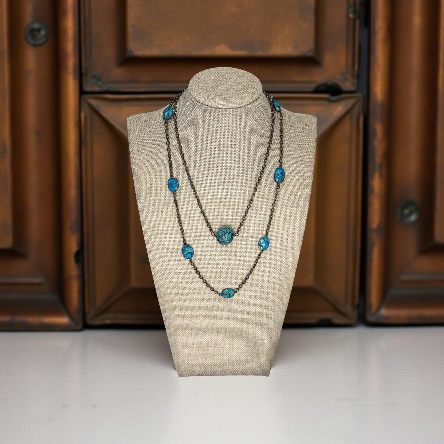 Natural Turquoise Oval Station Bezel Necklace | Hari Om Creations