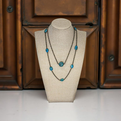 Natural Turquoise Oval Station Bezel Necklace | Hari Om Creations