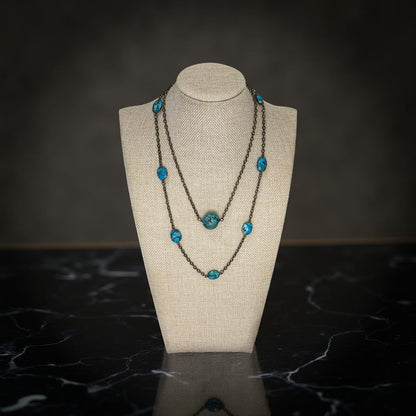 Natural Turquoise Oval Station Bezel Necklace | Hari Om Creations