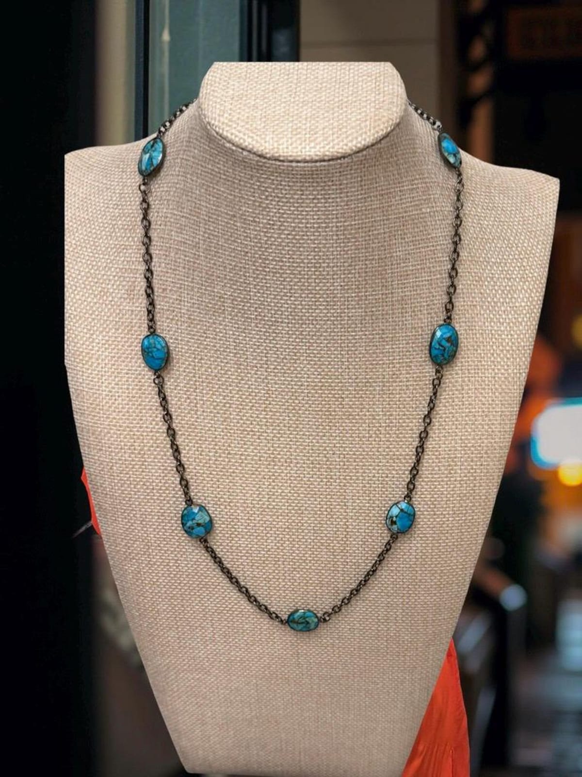 Natural Turquoise Oval Station Bezel Necklace | Hari Om Creations