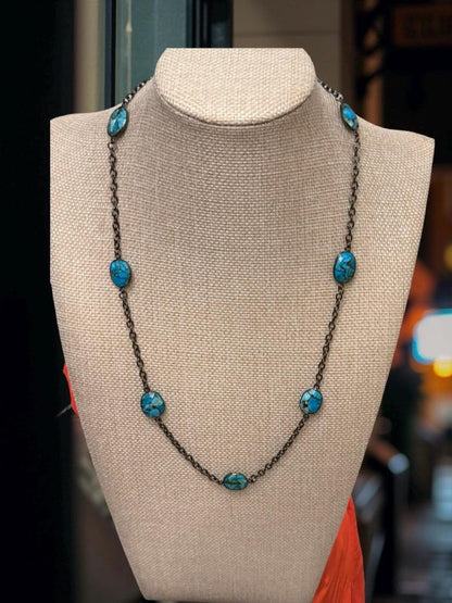 Natural Turquoise Oval Station Bezel Necklace | Hari Om Creations