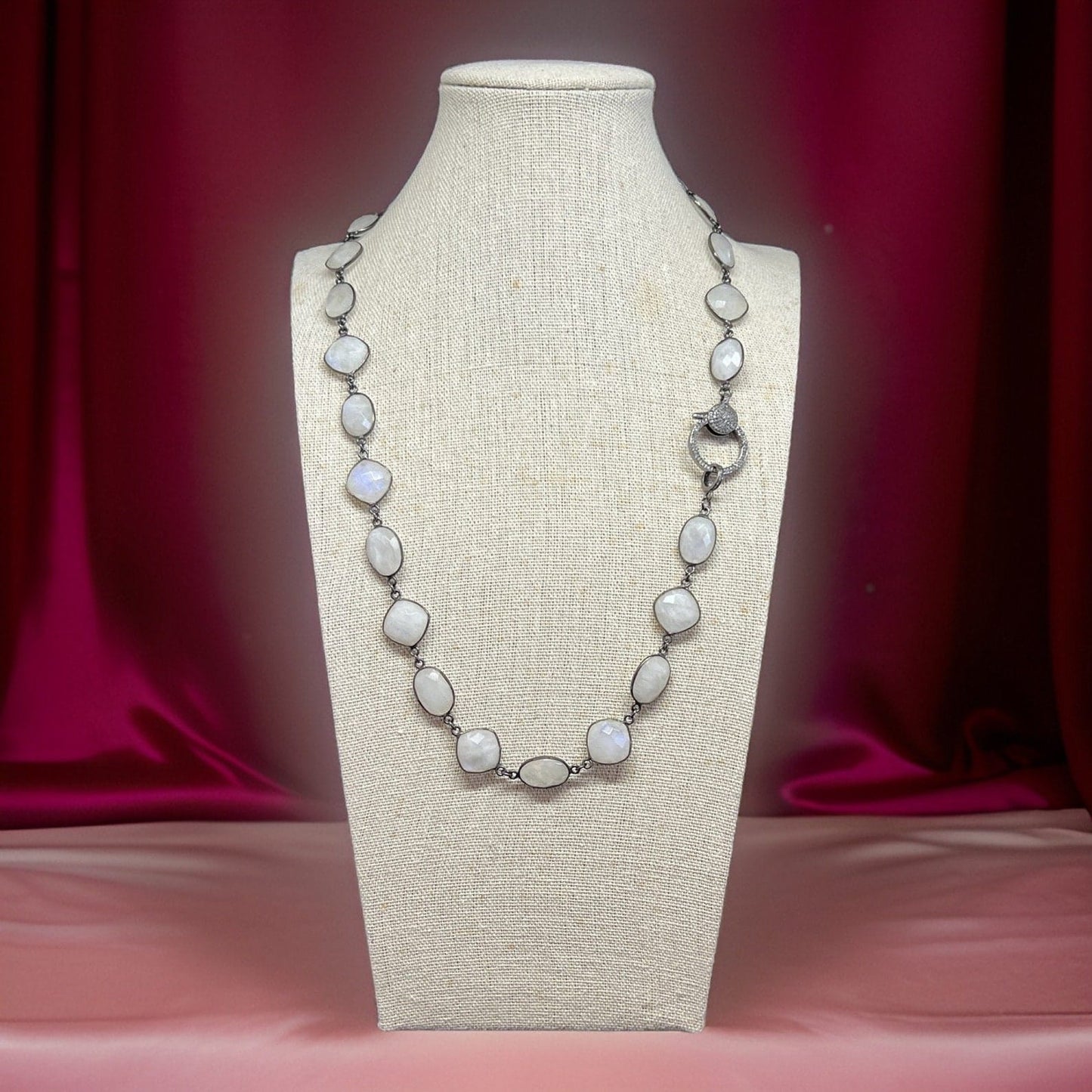 Natural Moonstone Bezel Set Station Necklace | Hari Om Creations