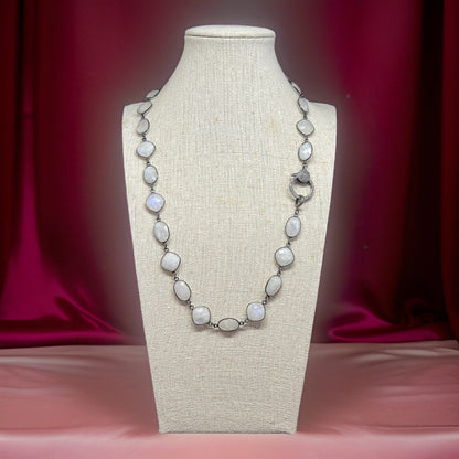 Natural Moonstone Bezel Set Station Necklace | Hari Om Creations