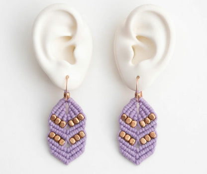 Purple Macrame Dangle Earrings | Boho Drop Earrings | Hari Om Creations