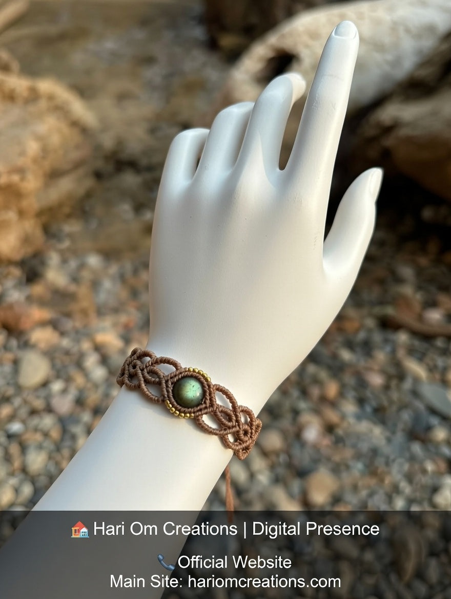 Earthy Macrame Bracelet with Labradorite & Brass Accents