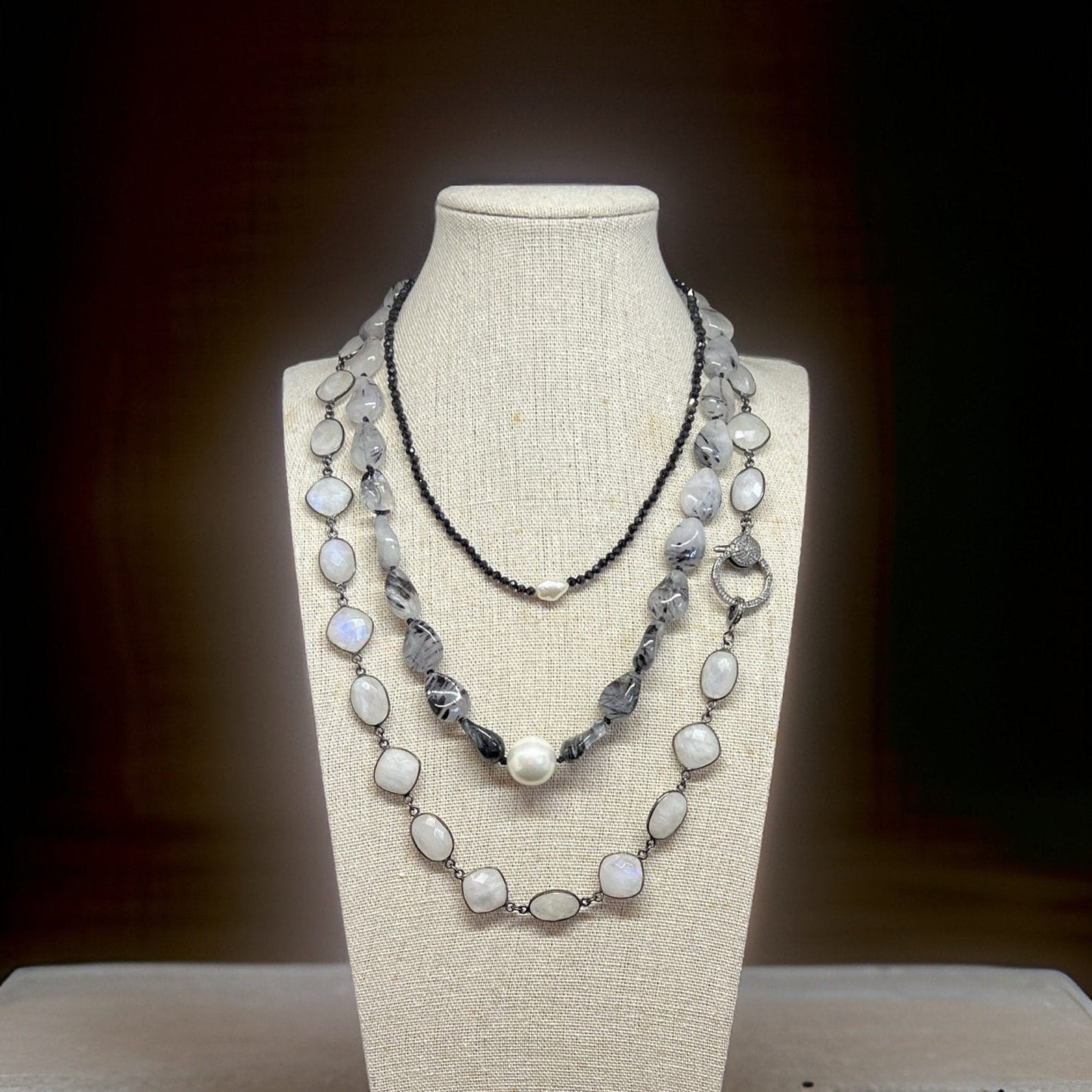 Natural Moonstone Bezel Set Station Necklace | Hari Om Creations