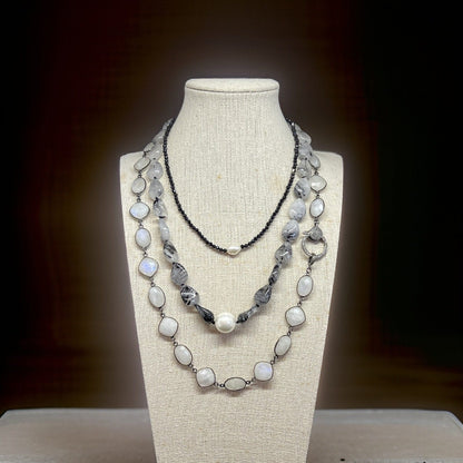 Natural Moonstone Bezel Set Station Necklace | Hari Om Creations
