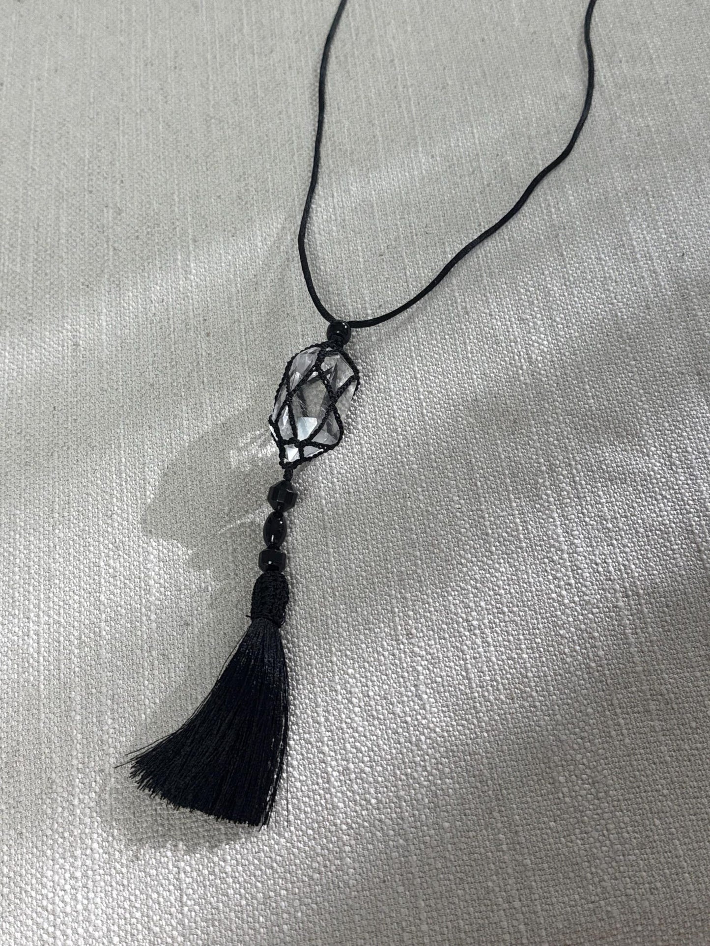 Handcrafted Clear Crystal Tassel Pendant Necklace