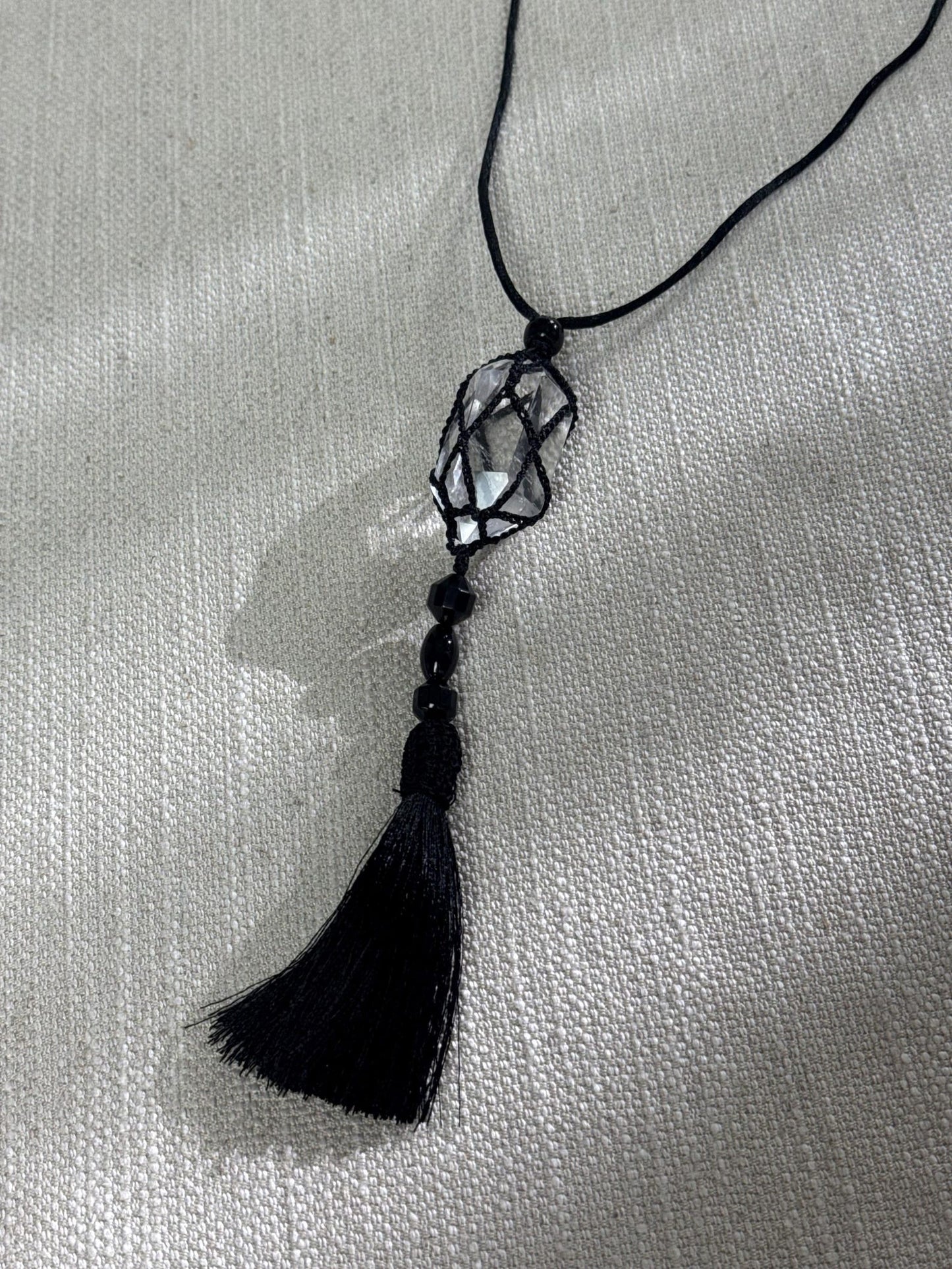 Handcrafted Clear Crystal Tassel Pendant Necklace