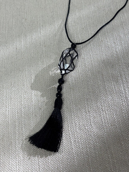 Handcrafted Clear Crystal Tassel Pendant Necklace