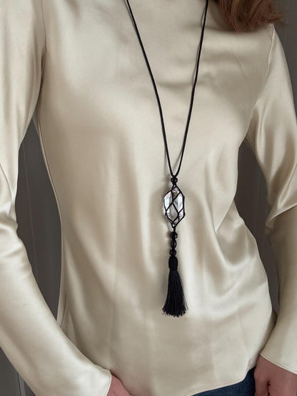 Handcrafted Clear Crystal Tassel Pendant Necklace