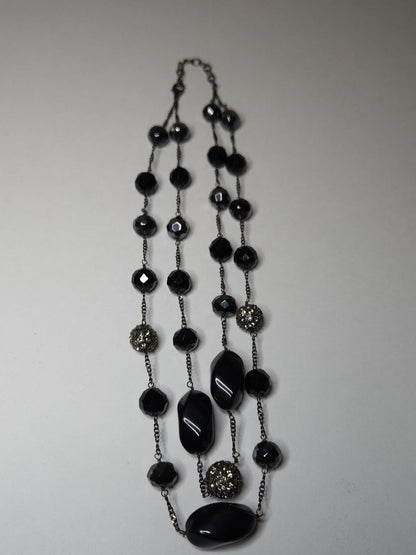 Double Strand Black Crystal & Beaded Necklace | Hari Om Creations